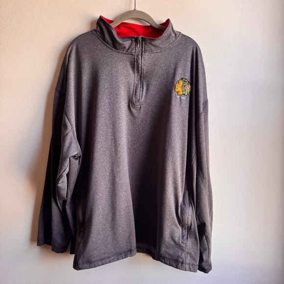 Chicago Blackhawks Mens Track Jacket Size 2XL 1/4 Zip Pullover Gray Mock Neck - Picture 1 of 6
